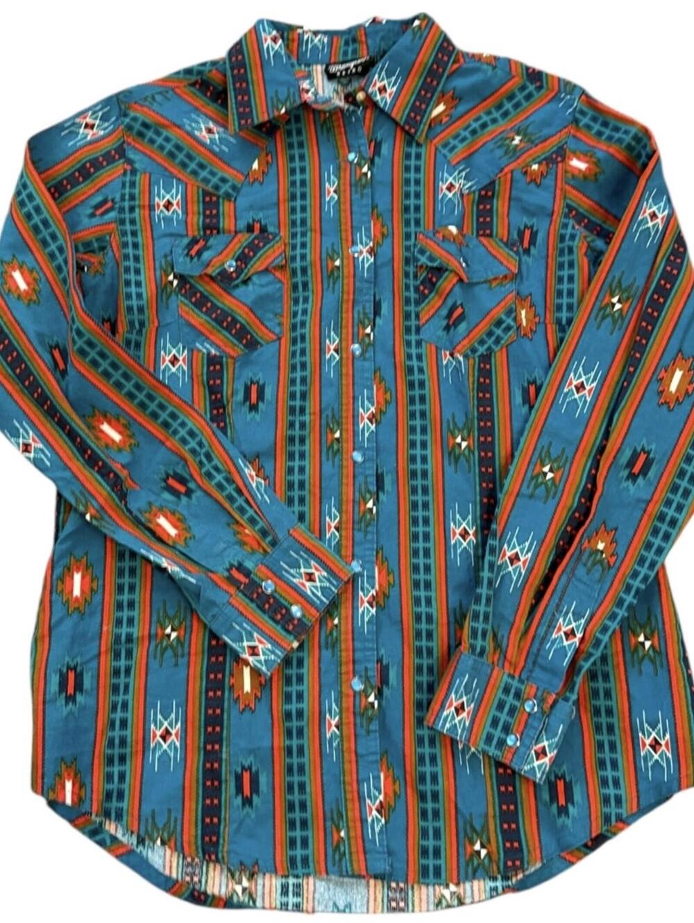 Wrangler Retro turquoise Aztec snap shirt M women’s Western rodeo style